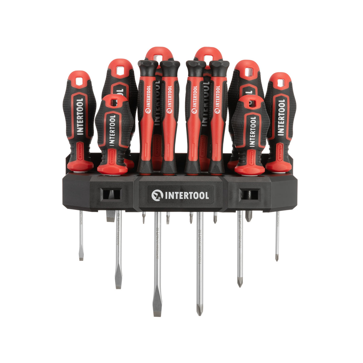 INTERTOOL 12 pcs Screwdriver Set, Precision, Stubby, Wall Mount Rack | VT08-3442