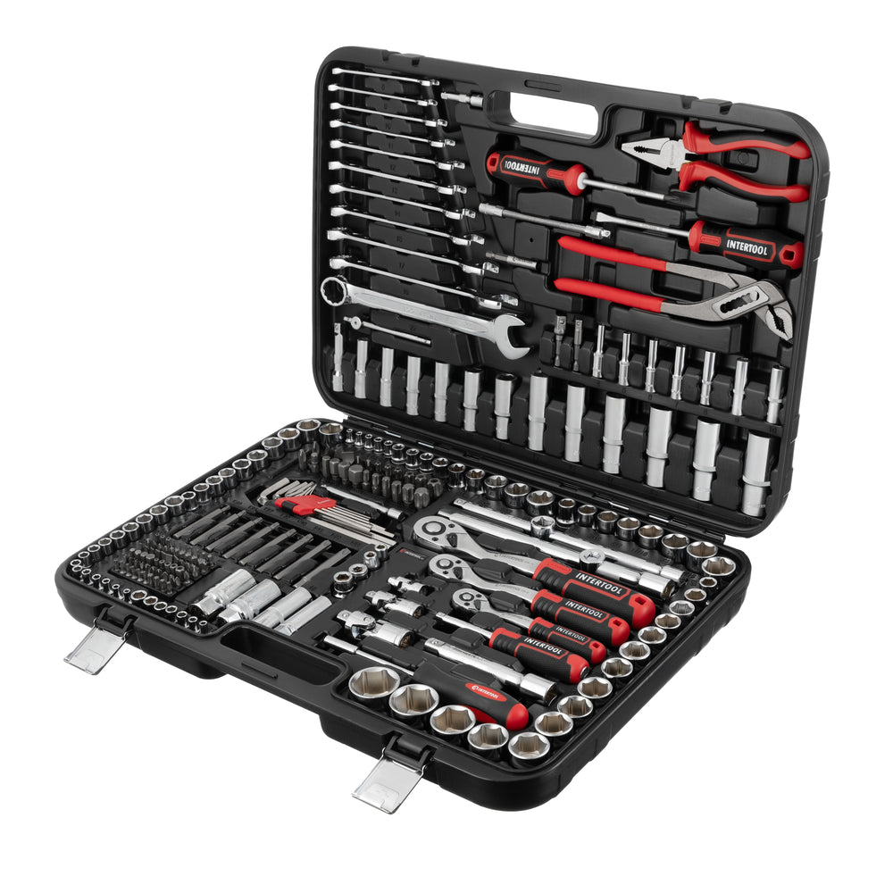 INTERTOOL 1/4", 3/8", 1/2" Drive, Mechanics Tool Set, Sae, Metric, 233 pcs | ET08-8233
