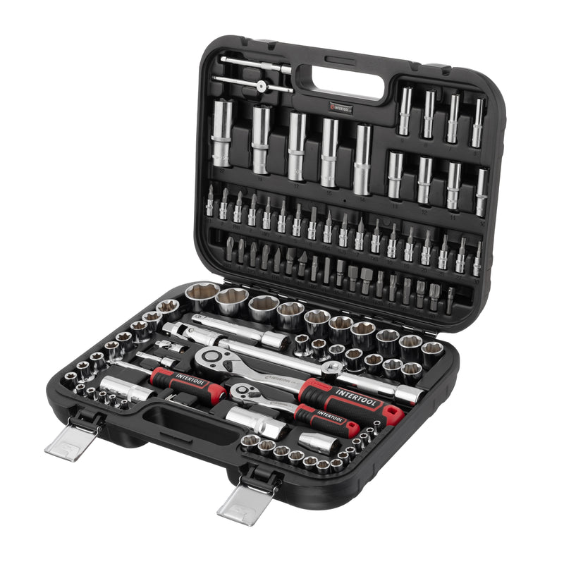 INTERTOOL 110-Piece Metric Socket Set | Super Lock | 1/4” & 1/2” Drive | ET08-8110