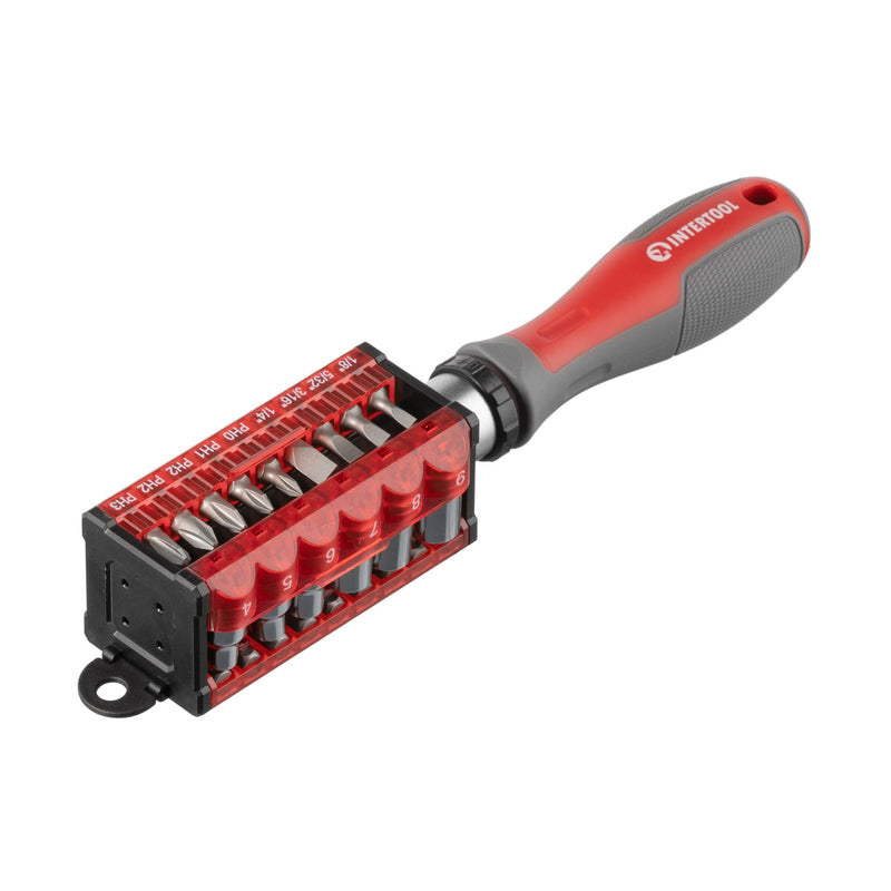 INTERTOOL 31 pcs Ratchet Multi-Bit Screwdriver, Attachable Storage Case | VT08-3374