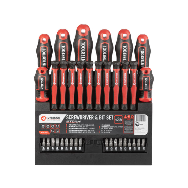 INTERTOOL 36 pcs Screwdriver Set, Precision, Bit Set, Organizer Stand | VT08-3443