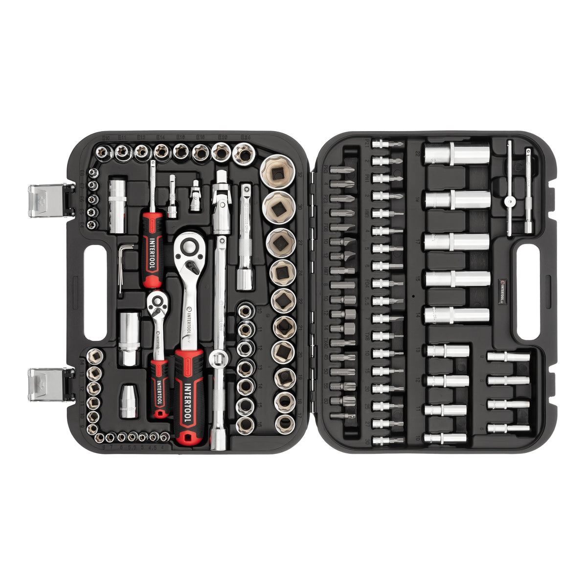 Juego de llaves de vaso métricas INTERTOOL de 110 piezas | Super Lock | Con entrada de 1/4” y 1/2” | ET08-8110