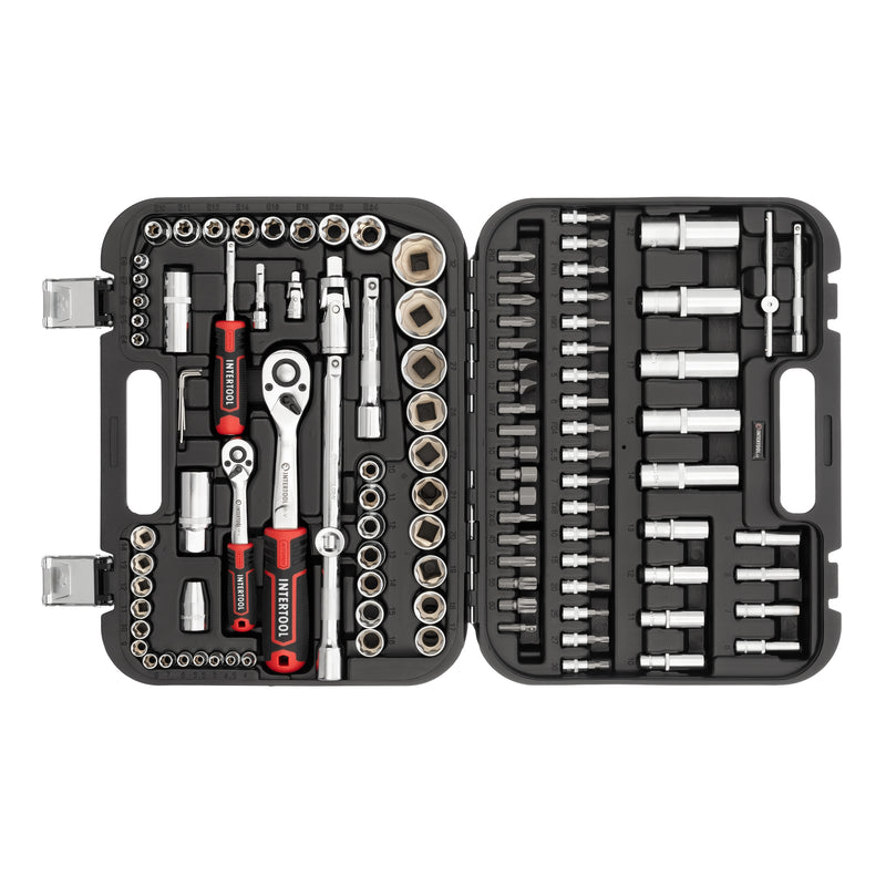 INTERTOOL 110-Piece Metric Socket Set | Super Lock | 1/4” & 1/2” Drive | ET08-8110