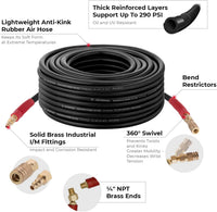 INTERTOOL 5/16” x 100 ft. Rubber Air Hose Brass Fittings | PT08-1733