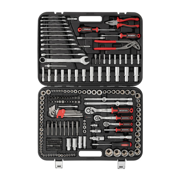 INTERTOOL 1/4", 3/8", 1/2" Drive, Mechanics Tool Set, Sae, Metric, 233 pcs | ET08-8233