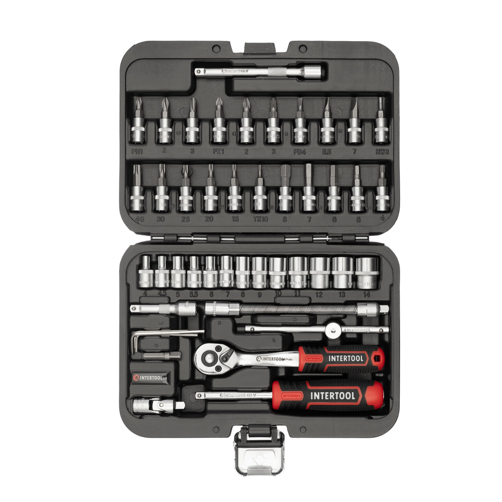 INTERTOOL 1/4" Drive Socket and Bit Set, Metric, 46 pcs Compact Hard Case  | ET08-8046