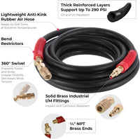 Manguera de aire de caucho INTERTOOL de 3/8” x 25 pies: ultraduradera, resistente y resistente a las torceduras, con conexiones de latón | PT08-1734
