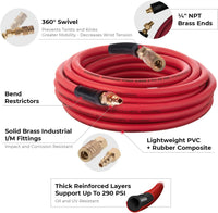Manguera de aire híbrida INTERTOOL de 5/16” x 25 pies: liviana, resistente a las torceduras, conexiones de latón, acoplador rápido | PT08-1771