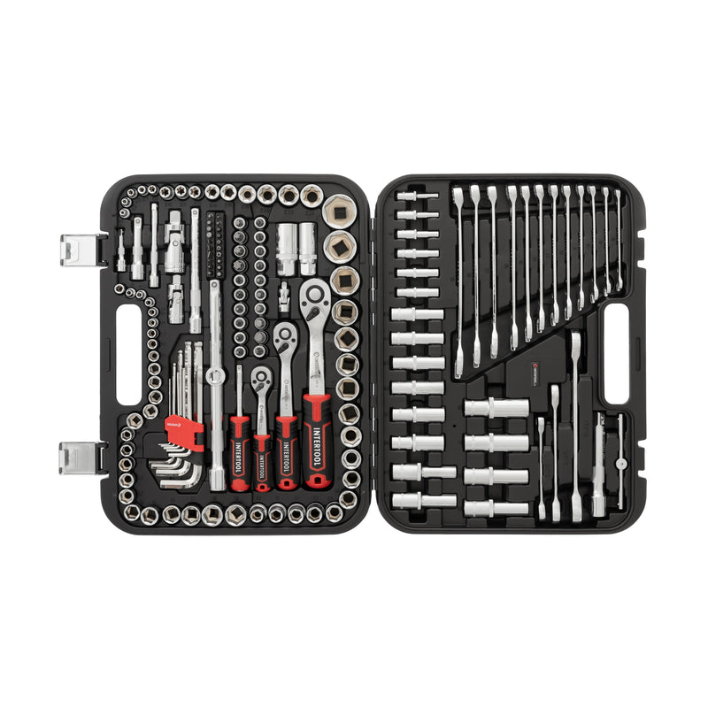 INTERTOOL 1/4", 3/8", 1/2" Drive Socket Set, Metric, 156 pcs | ET08-8156