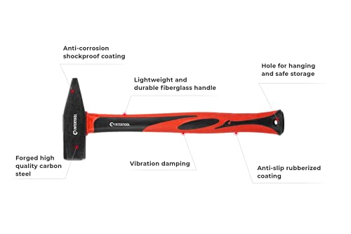 INTERTOOL 2 lb Cross Peen Hammer | Heavy-Duty Engineer Hammer | HT08-0210
