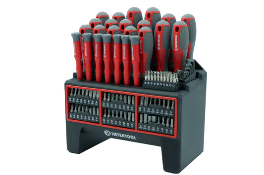 INTERTOOL 114 pcs Screwdriver Set, Standing Organizer Rack | VT08-3372