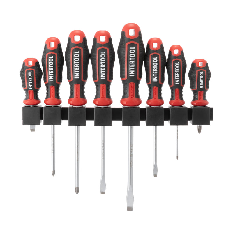 INTERTOOL 8 pcs Screwdriver Set, Phillips & Slotted, Wall Mount Rack | VT08-3438
