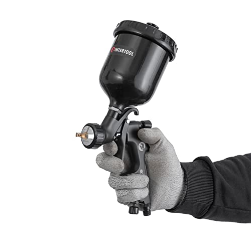 INTERTOOL HVLP Automotive Paint Spray Gun - 1.4 mm Air Cap, Pneumatic Sprayer for Touch Up, Primer, Top Coat, 600cc Cup, High-Performance Black M-Diamond Series  | PT08-0164