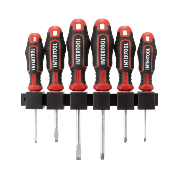 Juego de 6 destornilladores INTERTOOL, Phillips y ranurados, para montaje en pared | VT08-3436 