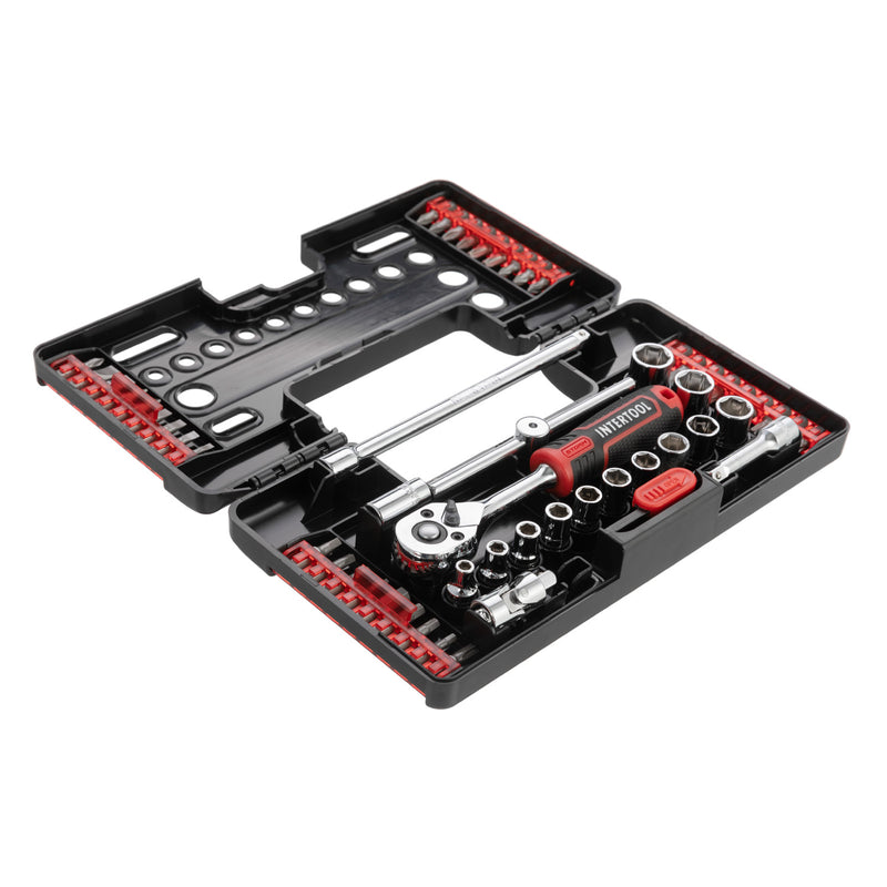 Juego de 57 mini dados y puntas INTERTOOL, llave de tubo de 1/4", estuche portátil | VT08-3657
