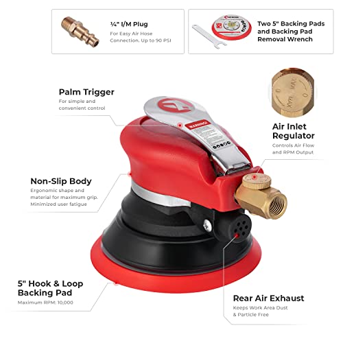 INTERTOOL Pneumatic Random Orbital Sander, 5-inch, Dual Action | PT08-1006