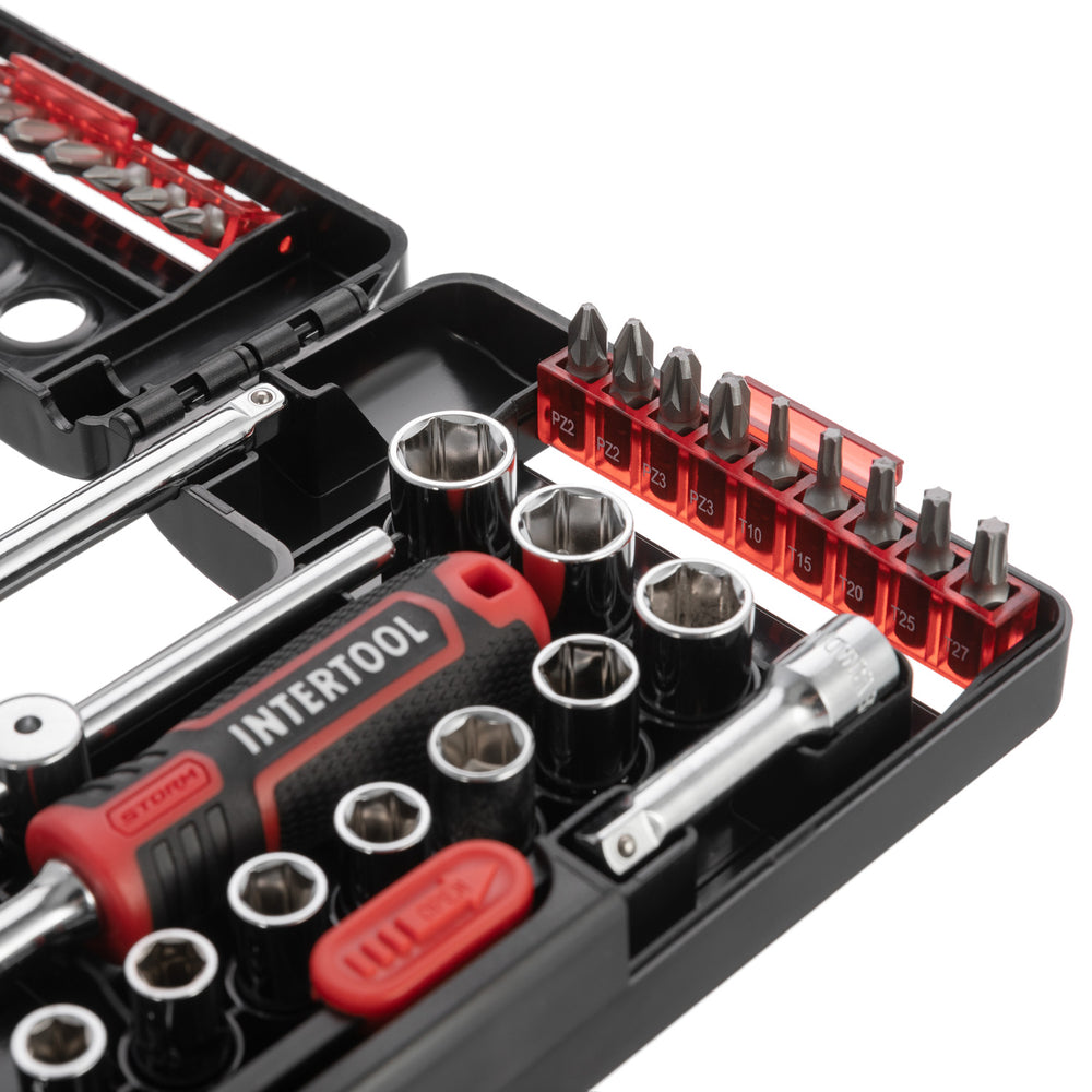 INTERTOOL 57 pcs Mini Socket and Bit Set, 1/4" Socket Wrench, Portable Case | VT08-3657