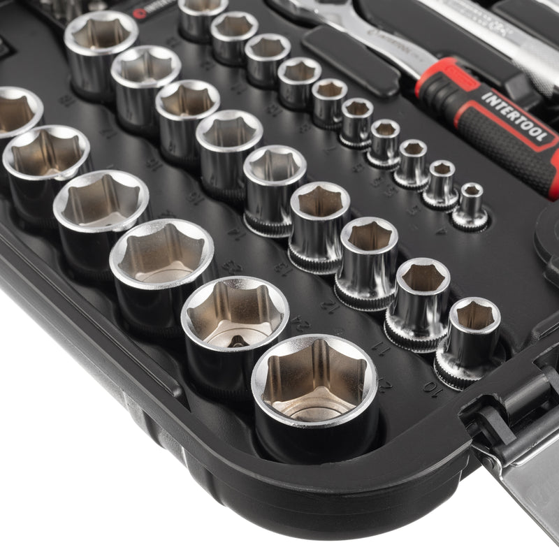 INTERTOOL 73-Piece Metric Socket Set | 1/4” & 1/2” Drive | ET08-8073