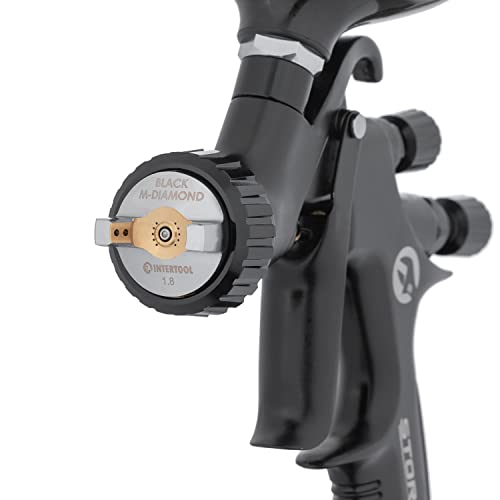 INTERTOOL HVLP Paint Spray Gun - 1.8 mm Air Cap, Automotive Sprayer for Primer and Top Coat, 600 cc Plastic Cup, High-Performance Black M-Diamond Series   | PT08-0168