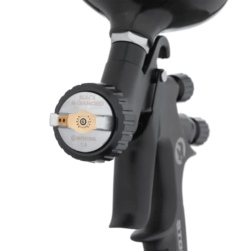 INTERTOOL HVLP Automotive Paint Spray Gun - 1.4 mm Air Cap, Pneumatic Sprayer for Touch Up, Primer, Top Coat, 600cc Cup, High-Performance Black M-Diamond Series  | PT08-0164