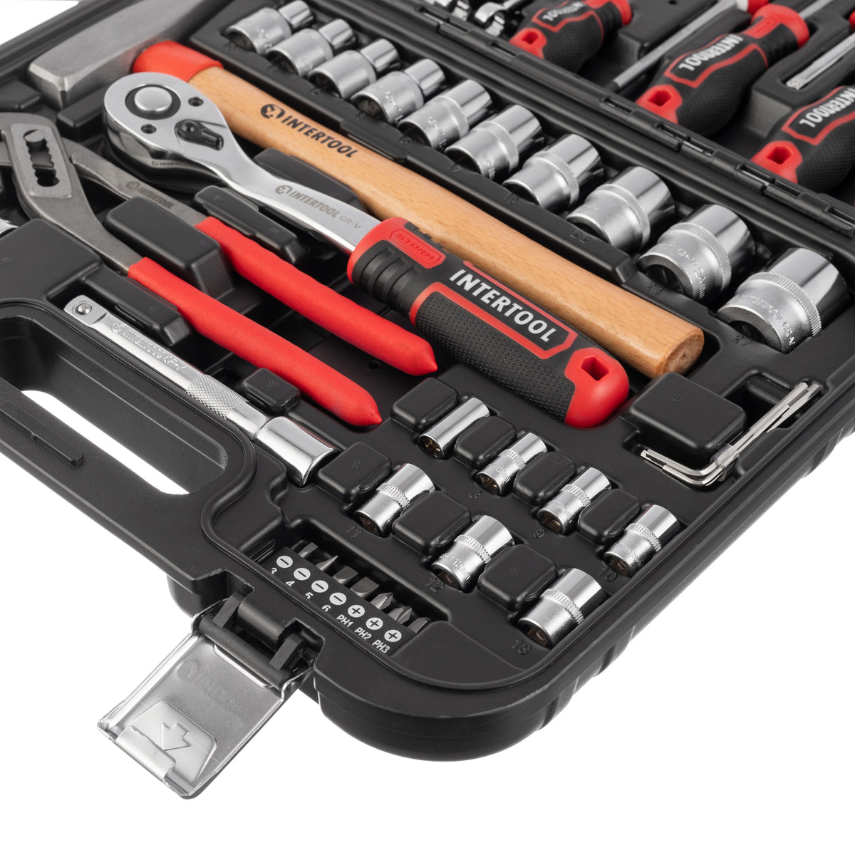 Juego completo de herramientas mecánicas INTERTOOL con accionamiento de 1/4" y 1/2", sistema métrico, 56 piezas | ET08-8056 