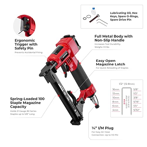 INTERTOOL 21 Gauge Pneumatic Stapler, 8016, 1/2" Crown | PT08-1610