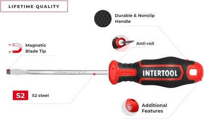 INTERTOOL 8 pcs Screwdriver Set, Phillips & Slotted, Wall Mount Rack | VT08-3438