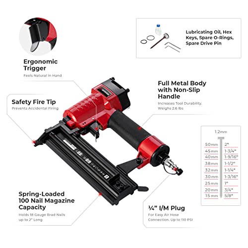 Clavadora neumática de calibre 18 INTERTOOL, clavos de hasta 2" | PT08-1603