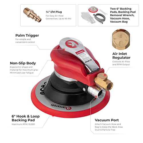 INTERTOOL Pneumatic Random Orbital Sander, 6-inch, Dual Action, Vacuum Ready | PT08-1007