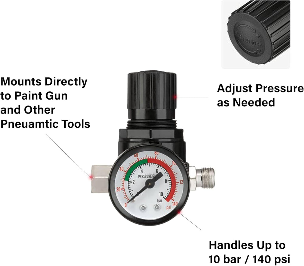INTERTOOL  HVLP Paint Spray Gun - 1.3 mm Air Cap, Automotive Sprayer, Air Regulator Gauge, Disposable Cup Adapter, 600 cc Plastic Cup | PT08-0102
