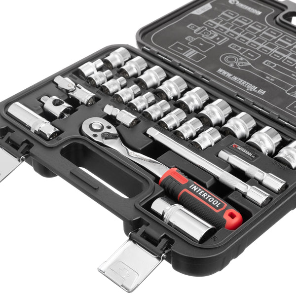 Juego de vasos INTERTOOL con accionamiento de 3/8", métrico, 26 piezas | ET08-8026 