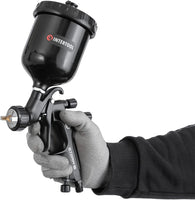 Воздушный краскопульт INTERTOOL Touch Up HVLP с воздушной головкой 0,8 мм, для точного ремонта деталей автомобилей, пластиковый бачок 250 см3, высокопроизводительная чёрная серия M-Diamond | PT08-0170 