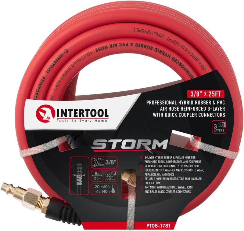 INTERTOOL 3/8” x 25 ft. Hybrid Air Hose | PT08-1781