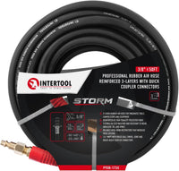 Manguera de aire de caucho INTERTOOL de 3/8” x 50 pies: ultraduradera, resistente y resistente a las torceduras, conexiones de latón | PT08-1735
