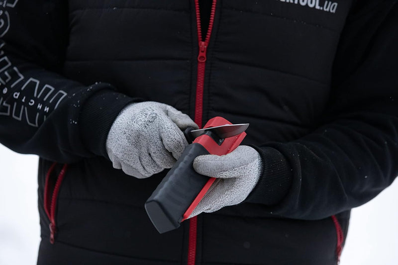 INTERTOOL Axe & Knife Sharpener - Ceramic Stone Grinding Wheel, Multipurpose Blade Tool, Fiberglass Case |  HT08-0553