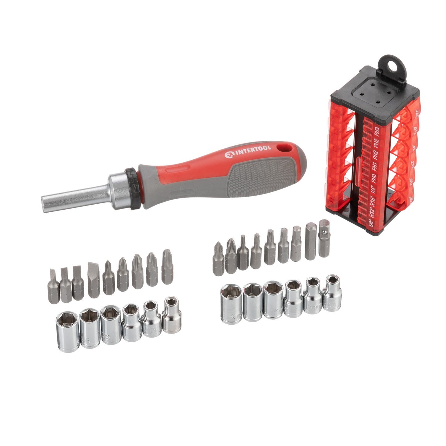 INTERTOOL 31 pcs Ratchet Multi-Bit Screwdriver, Attachable Storage Case | VT08-3374