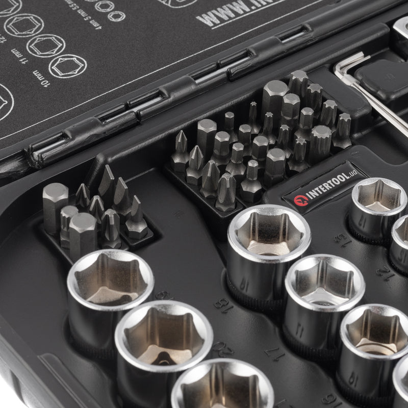 INTERTOOL 73-Piece Metric Socket Set | 1/4” & 1/2” Drive | ET08-8073