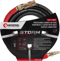 Manguera de aire de caucho INTERTOOL de 1/4” x 25 pies: ultraduradera, resistente y resistente a las torceduras, con conexiones de latón | PT08-1720