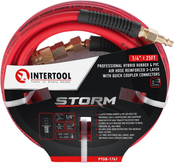 INTERTOOL 1/4” x 25 ft. Hybrid Air Hose | PT08-1761