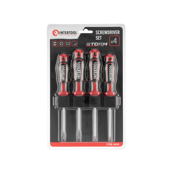 INTERTOOL 4 pcs Screwdriver Set, Phillips & Slotted, Wall Mount Rack | VT08-3434