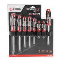 INTERTOOL 8 pcs Screwdriver Set, Phillips & Slotted, Wall Mount Rack | VT08-3438