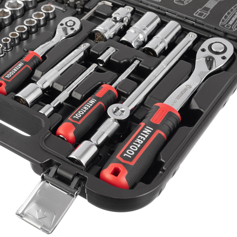 INTERTOOL 73-Piece Metric Socket Set | 1/4” & 1/2” Drive | ET08-8073