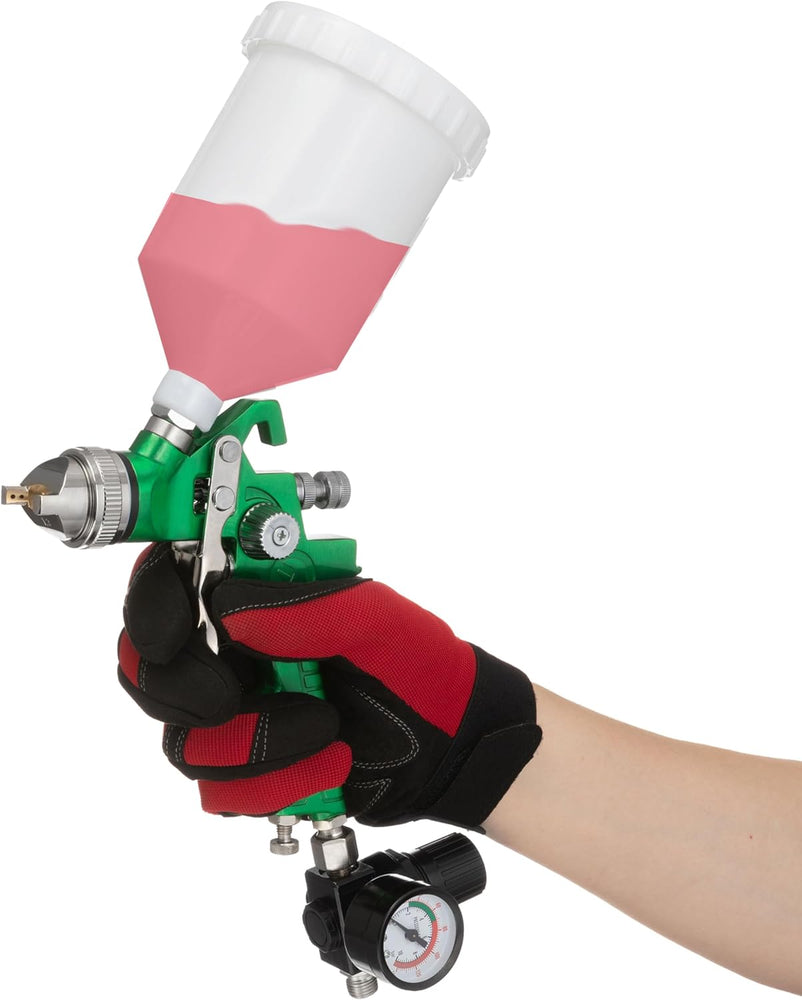 INTERTOOL  HVLP Paint Spray Gun - 1.3 mm Air Cap, Automotive Sprayer, Air Regulator Gauge, Disposable Cup Adapter, 600 cc Plastic Cup | PT08-0102