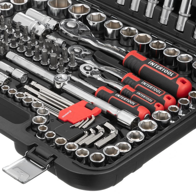 INTERTOOL 1/4", 3/8", 1/2" Drive Socket Set, Metric, 156 pcs | ET08-8156