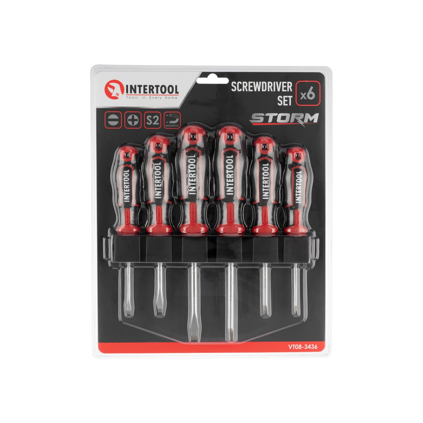 Набор отверток INTERTOOL 6 шт., крестовые и плоские, настенный держатель | VT08-3436