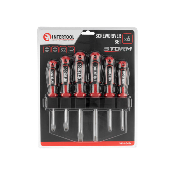 Juego de 6 destornilladores INTERTOOL, Phillips y ranurados, para montaje en pared | VT08-3436 