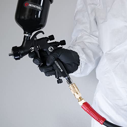 Pistola de pintura para automóviles INTERTOOL, boquilla de aire de 1,3 mm, retoques, imprimación, capa superior, depósito de plástico de 600 cc, neumática, serie M-Diamond negra de alto rendimiento | PT08-0163