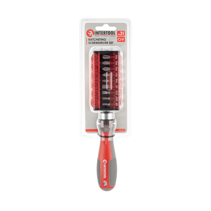 INTERTOOL 31 pcs Ratchet Multi-Bit Screwdriver, Attachable Storage Case | VT08-3374