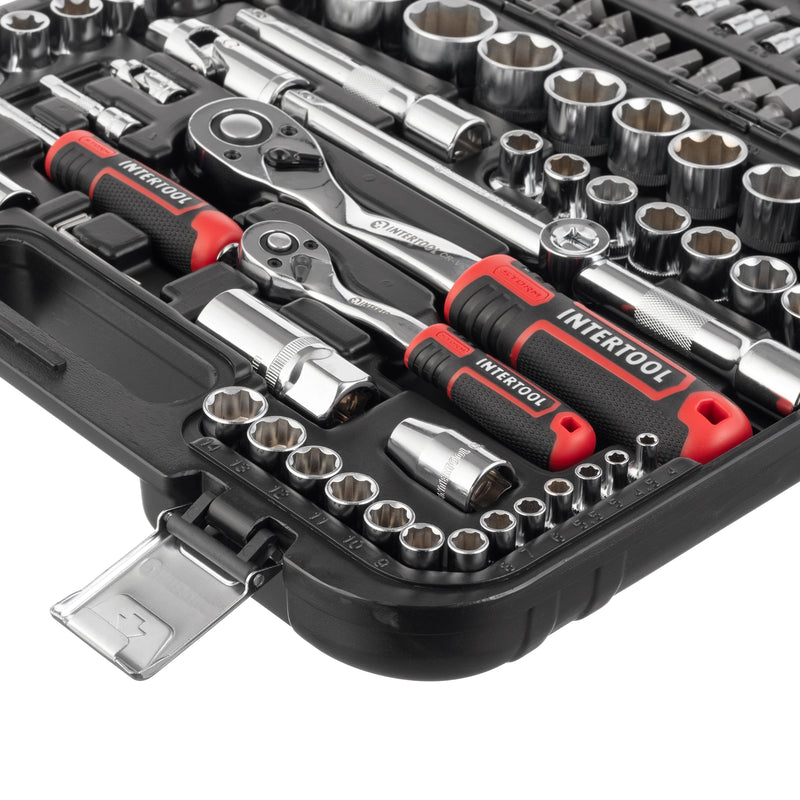 INTERTOOL 110-Piece Metric Socket Set | Super Lock | 1/4” & 1/2” Drive | ET08-8110