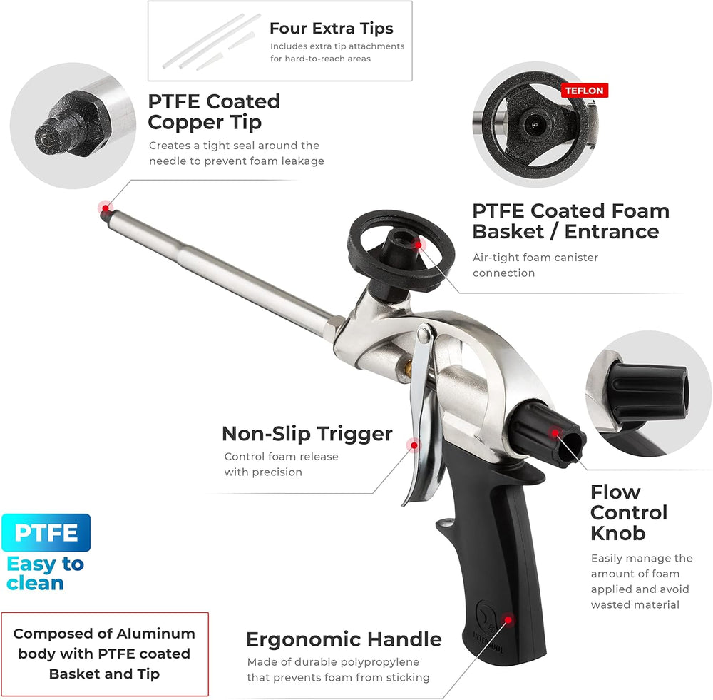 Pistola de espuma en aerosol INTERTOOL, aislamiento de sellador, canasta y boquilla de teflón | PT08-0604 